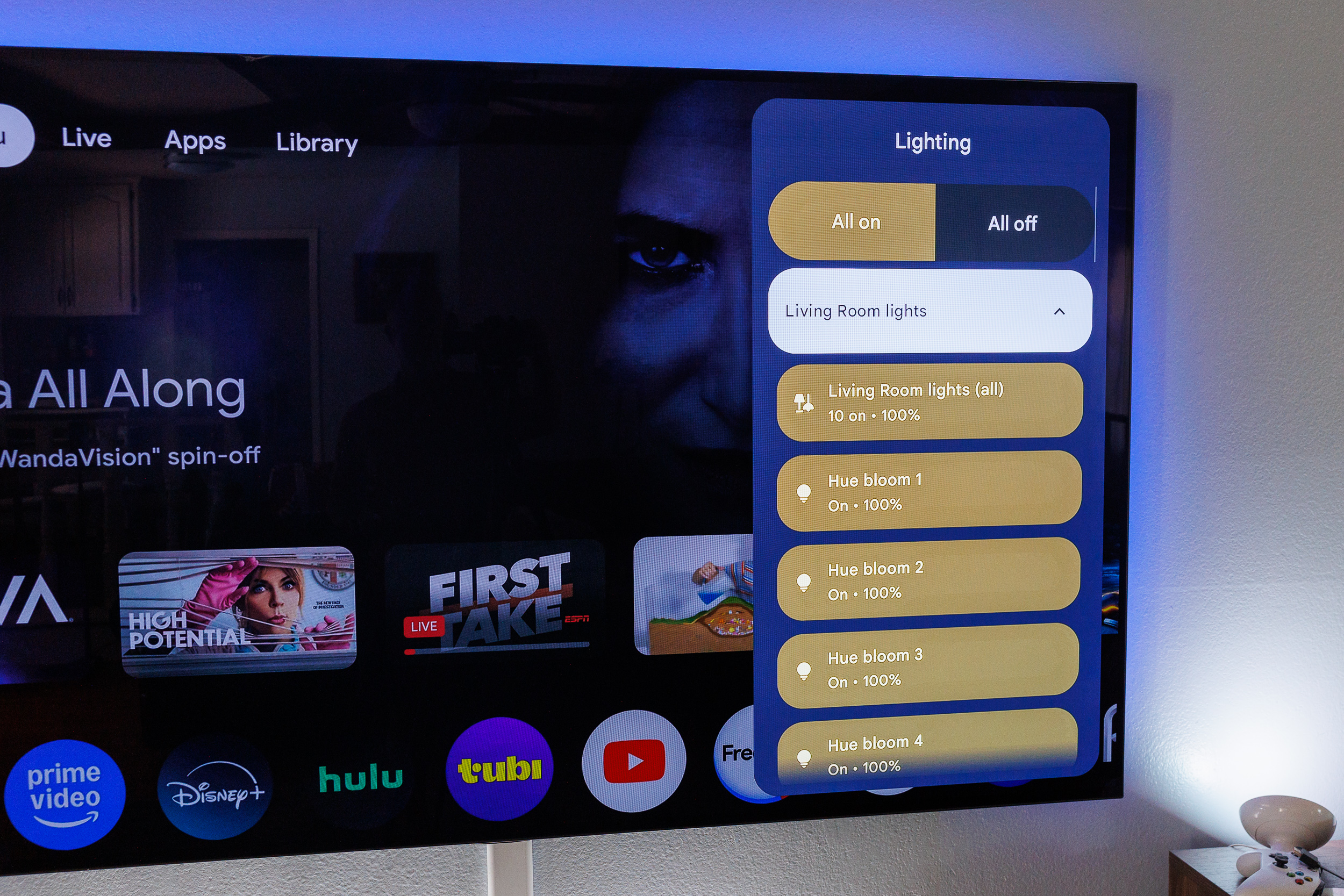 Control your lighting from the main panel on your Google TV Streamer.