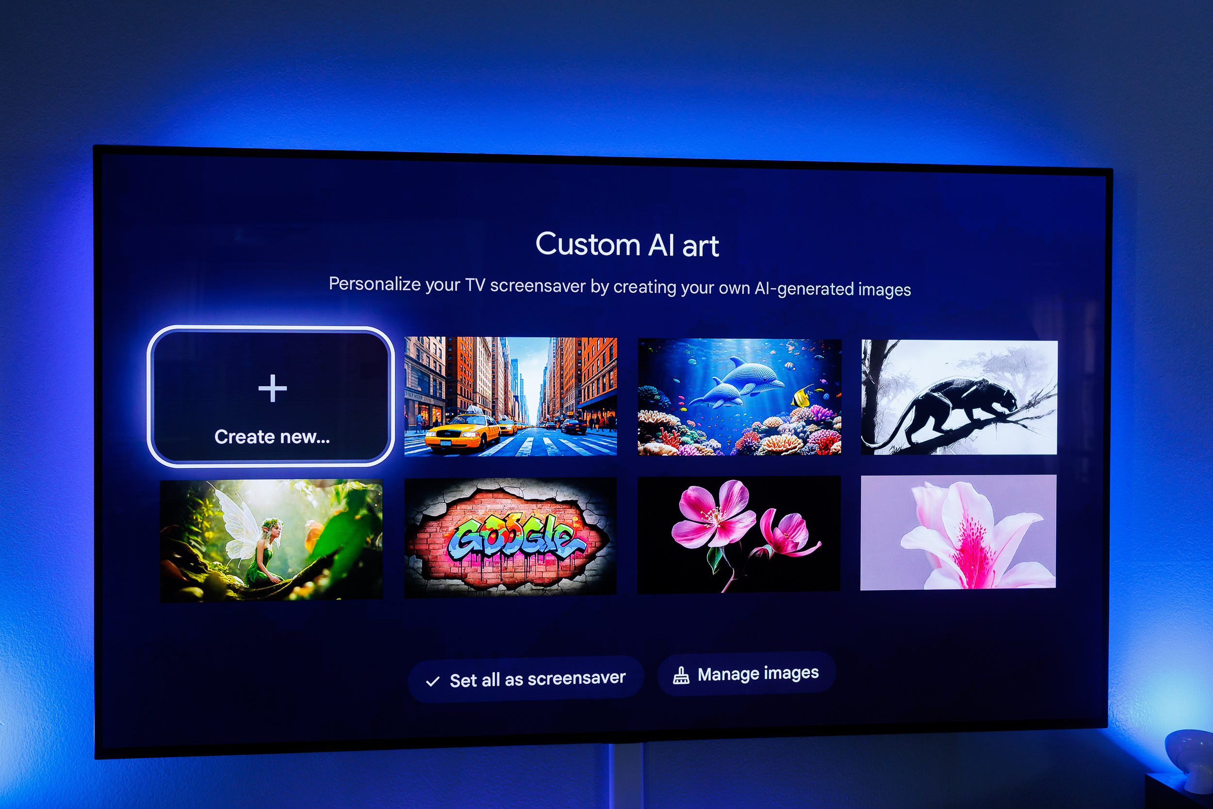 La section artistique AI personnalisée du nouveau mode Ambient sur Google TV Streamer.