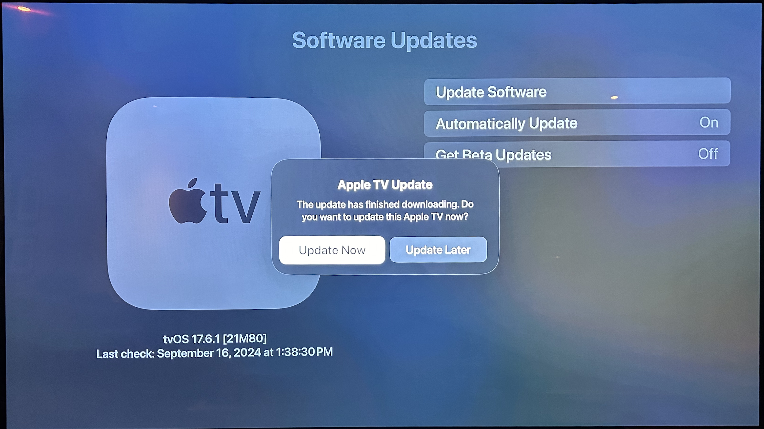 Обновление Apple TV 4K до tvOS 18: шаг 8.