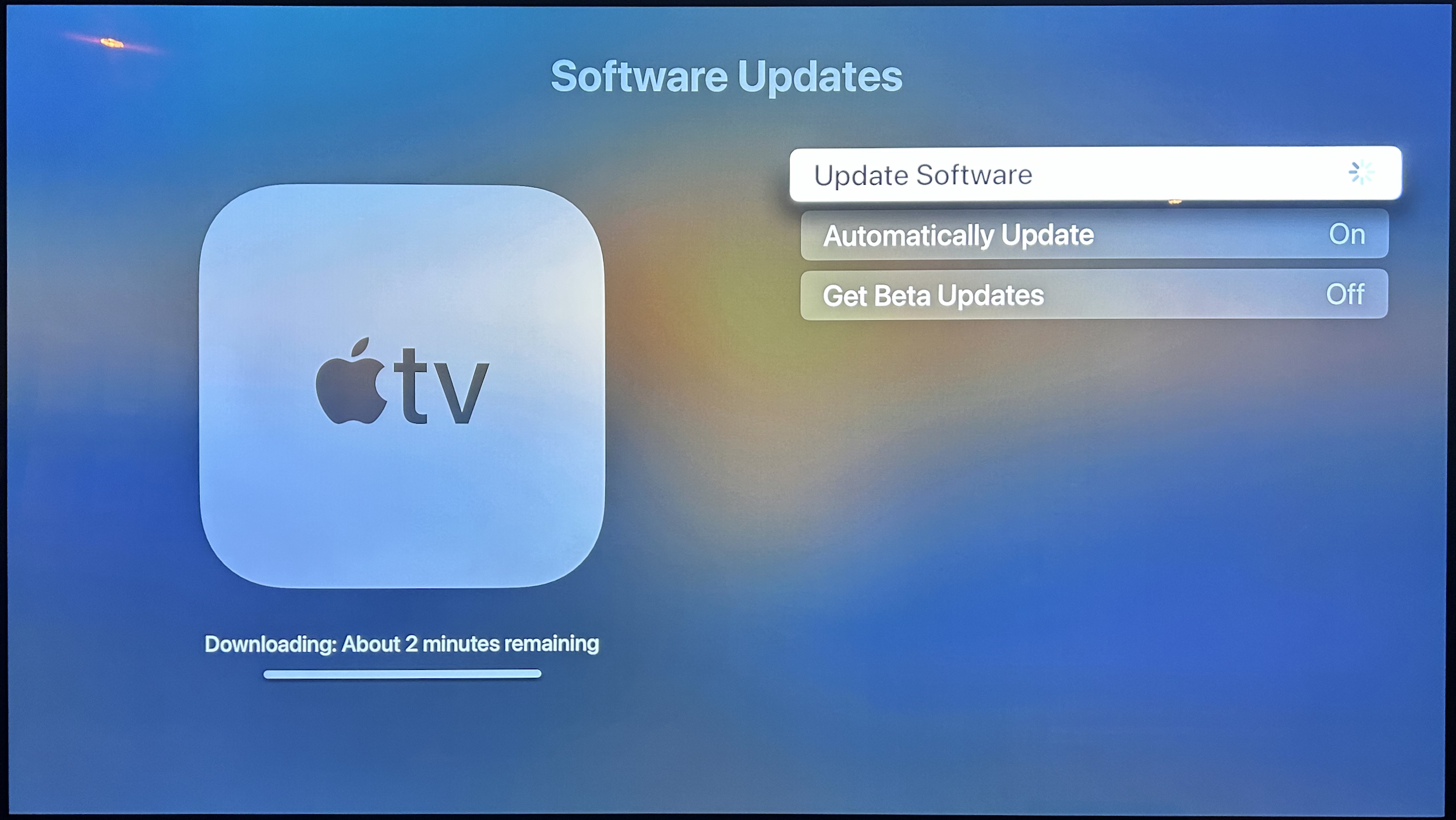 Updating an Apple TV 4K to tvOS 18: Step 7.