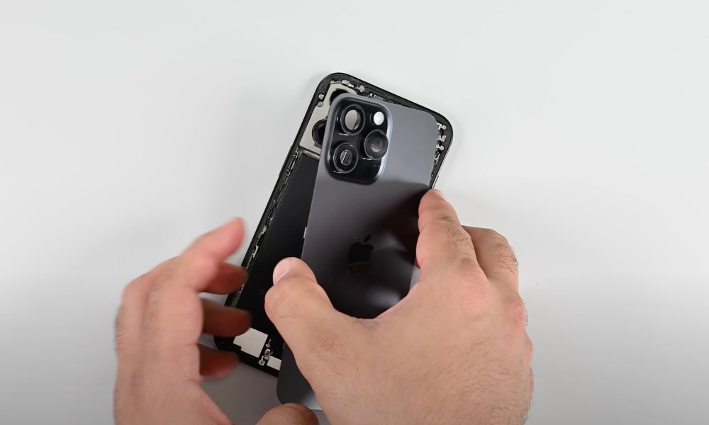 A screenshot of the iPhone 16 Pro from iFixit's teardown video.