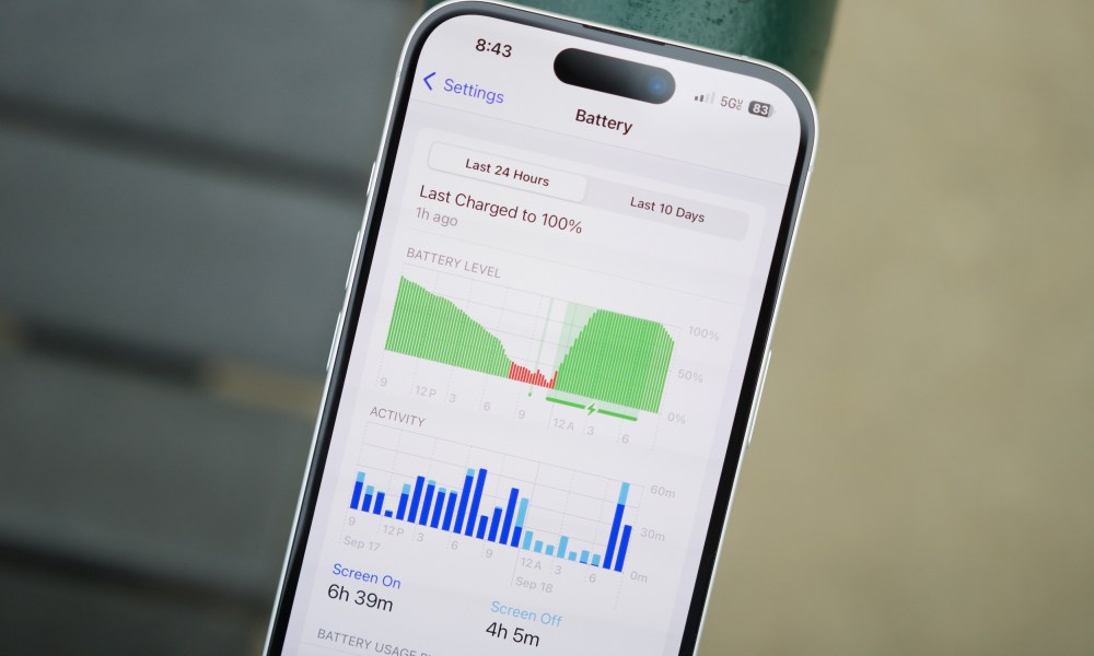 Battery page on the iPhone 16.