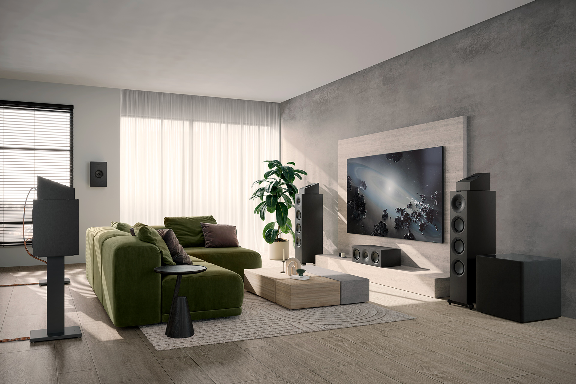 The full home theater range of the KEF Q Series lineup.