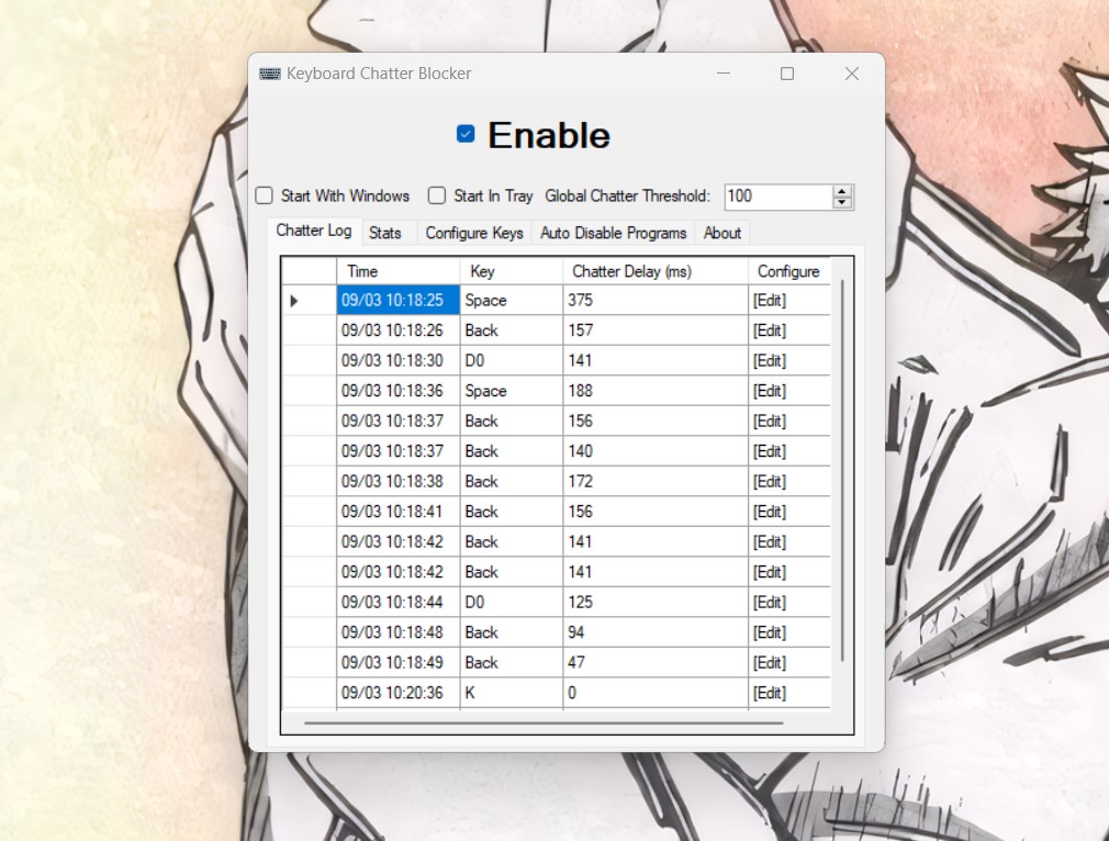 KeyboardChatterBlocker running on Windows.