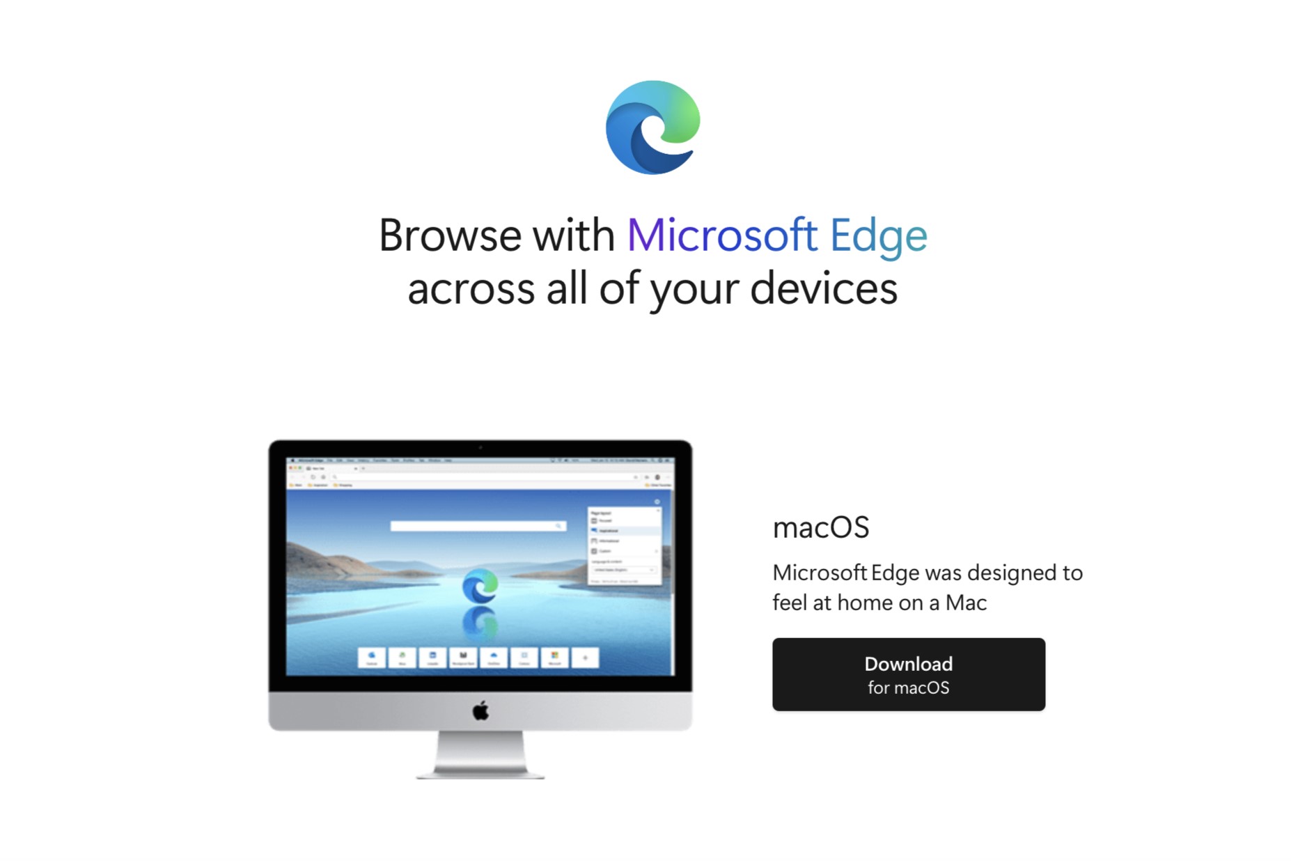 Microsoft Edge-Downloadseite.