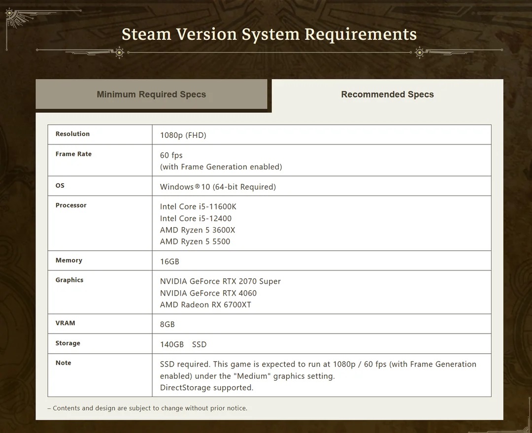 Requisitos de sistema para Monster Hunter Wilds.