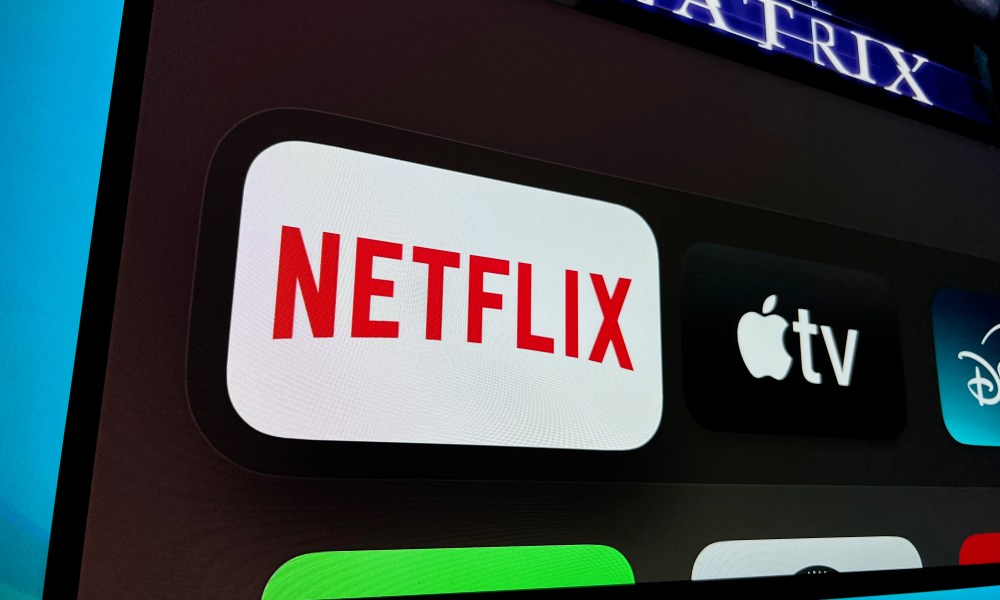 A close-up of the Netflix app icon n an Apple TV.