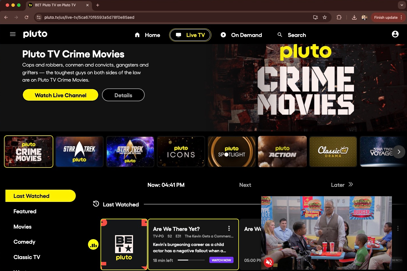 Pluto TV Live TV guide home page