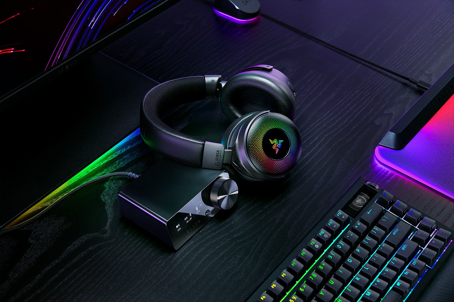 Vista superior dos fones de ouvido Razer Kraken V4 Pro.