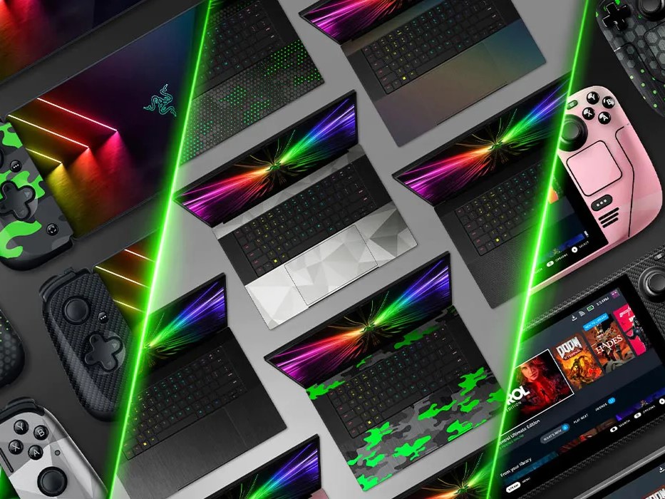 Razer Skins on various devices from laptops to Steam Deck.