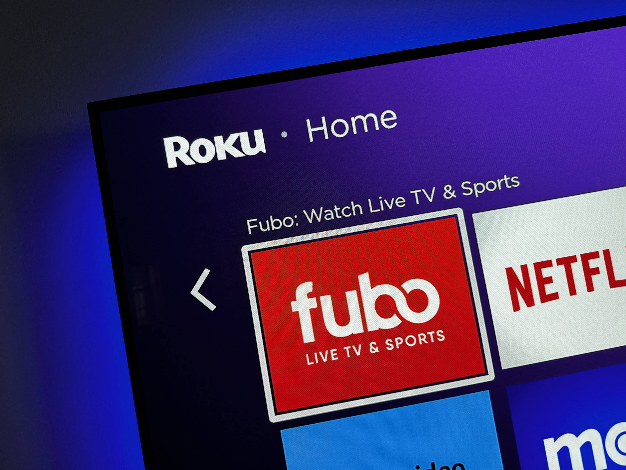 The Fubo app is displayed on a Roku device.