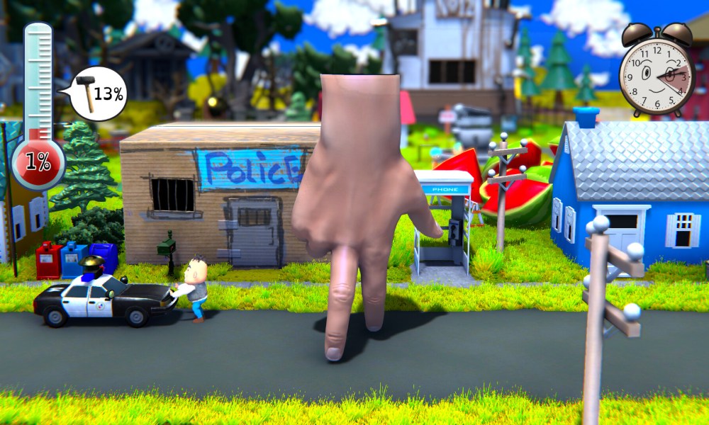 A disembodied hand walks through a street in Starstruck: Hands of Time.