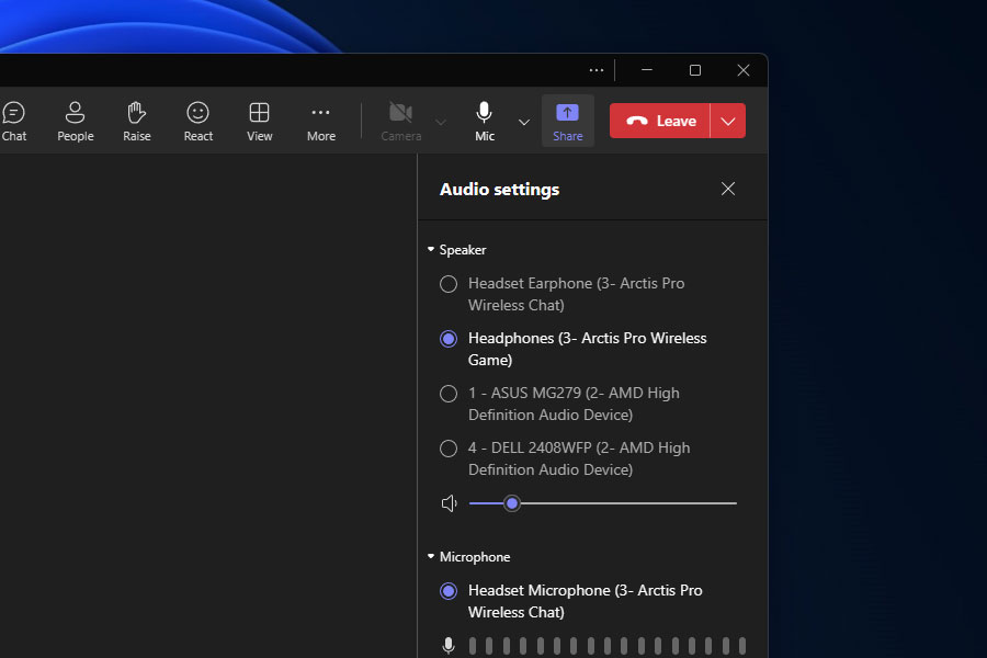 Adjusting Teams' hardware settings.