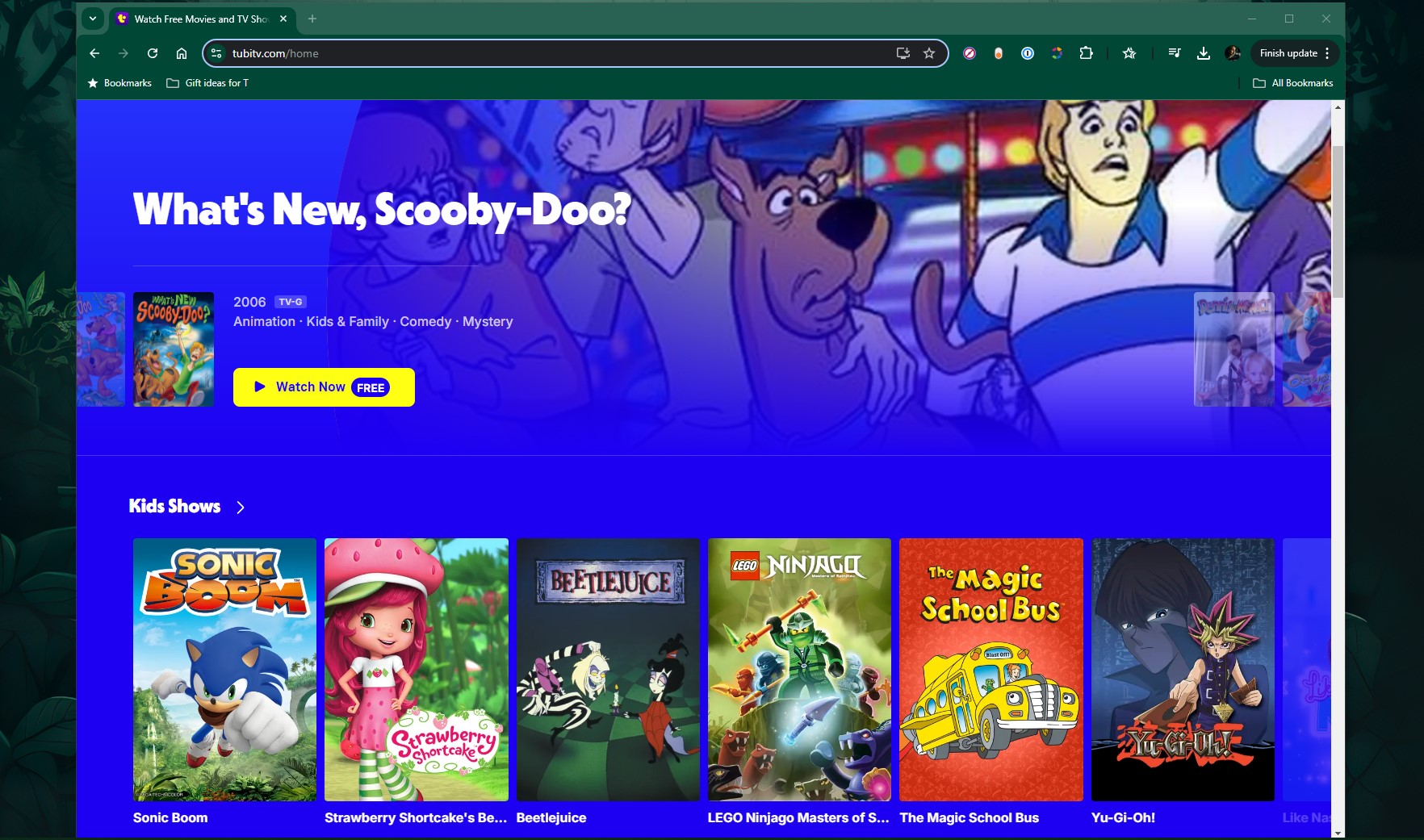 Tubi Kids open on a Chrome PC browser.