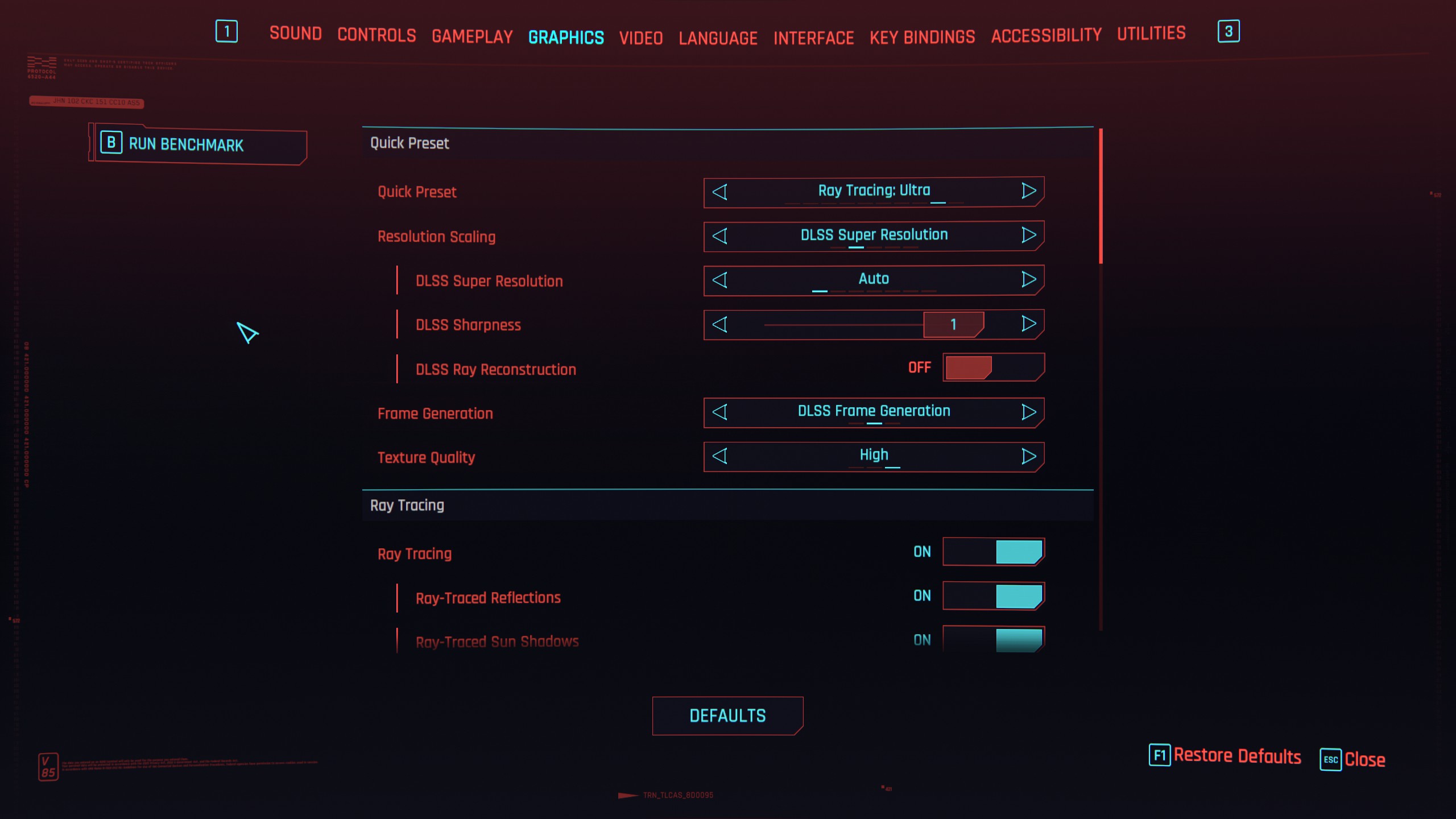 Graphics settings in Cyberpunk 2077.