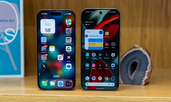 The iPhone 16 Pro screen next to the Pixel 9 Pro