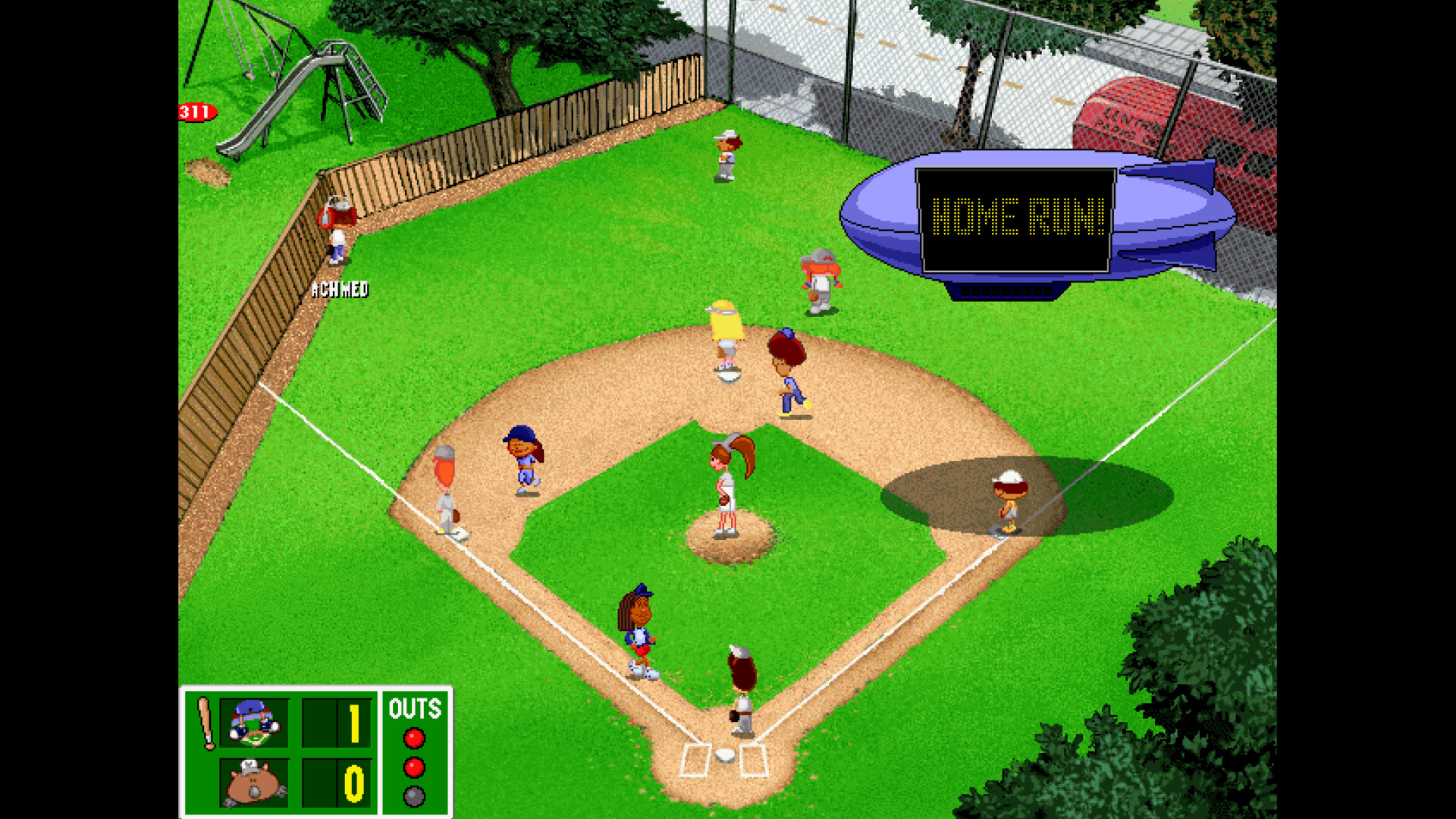 A home run in Backyard Baseball.