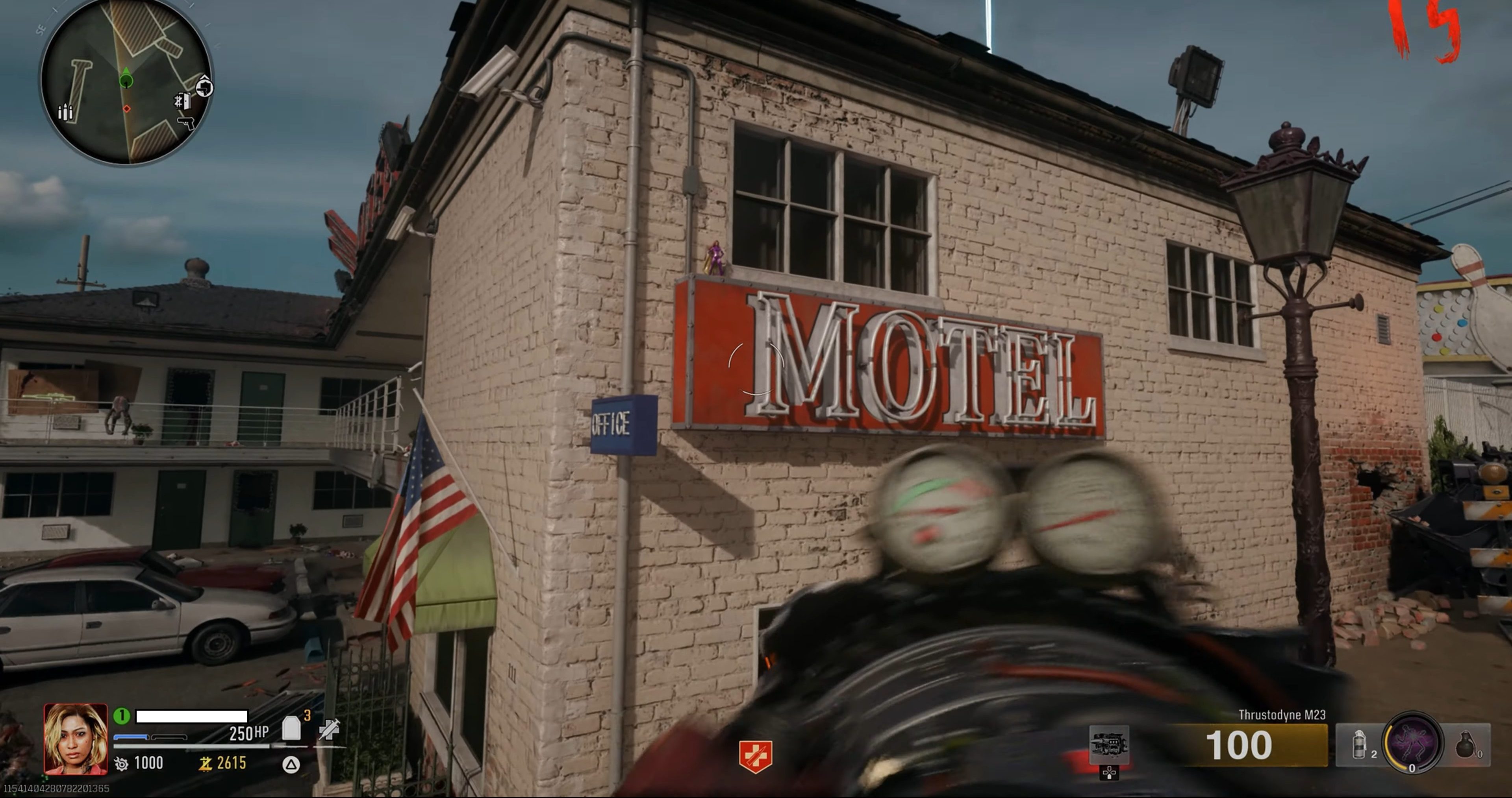 Uma figura de ação em uma placa de motel em Black Ops 6.