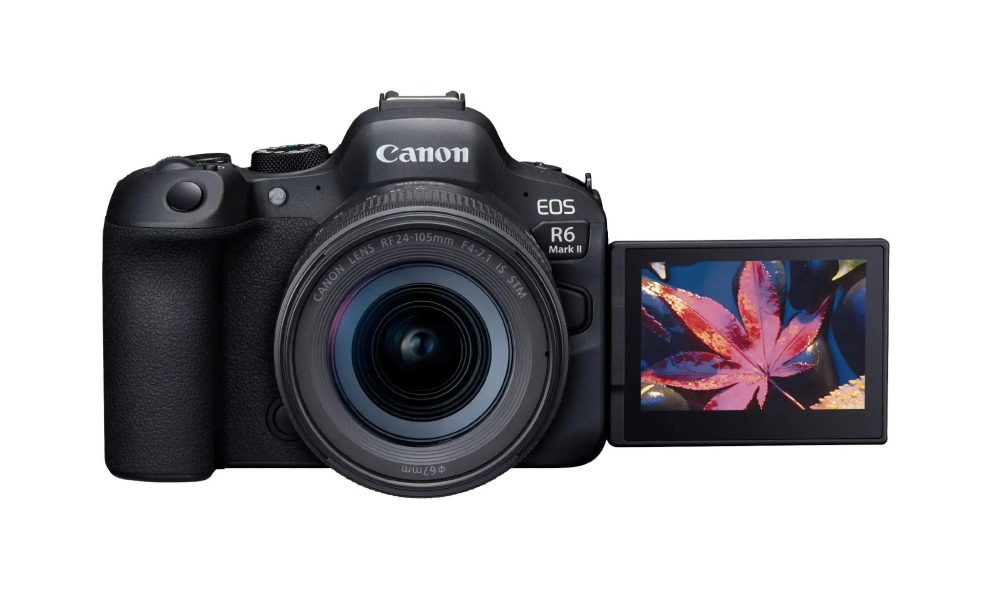 A Canon EOS R6 Mark II mirrorless camera with a lens attached.