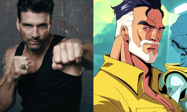 Frank Grillo looks to punch while Rick Flag Sr. poses on the right.