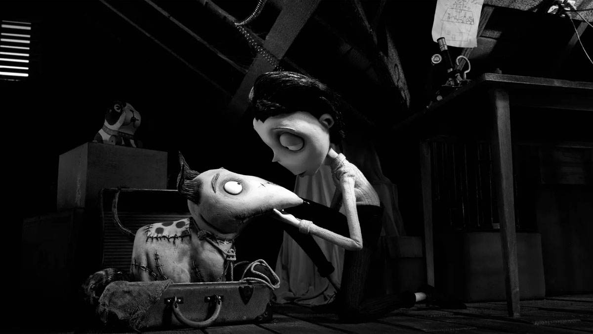 Sparky y su dueño, Victor, en Frankenweenie.