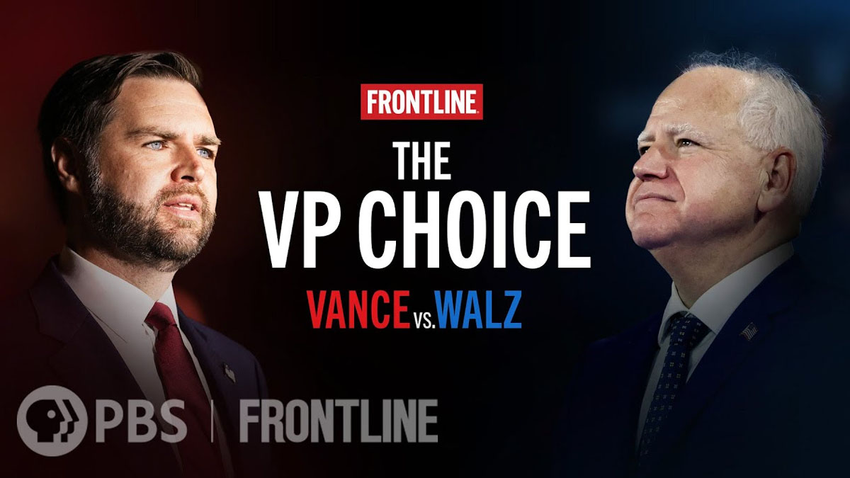 JD Vance and Tim Walz in promo art for The VP Choice.