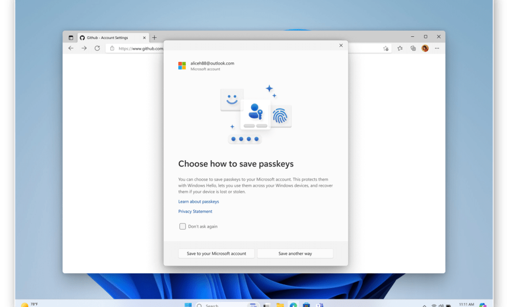A redesigned Windows 11 Passkey application.
