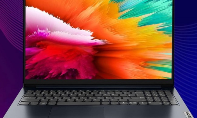 The Lenovo Essential IdeaPad on a colorful background.