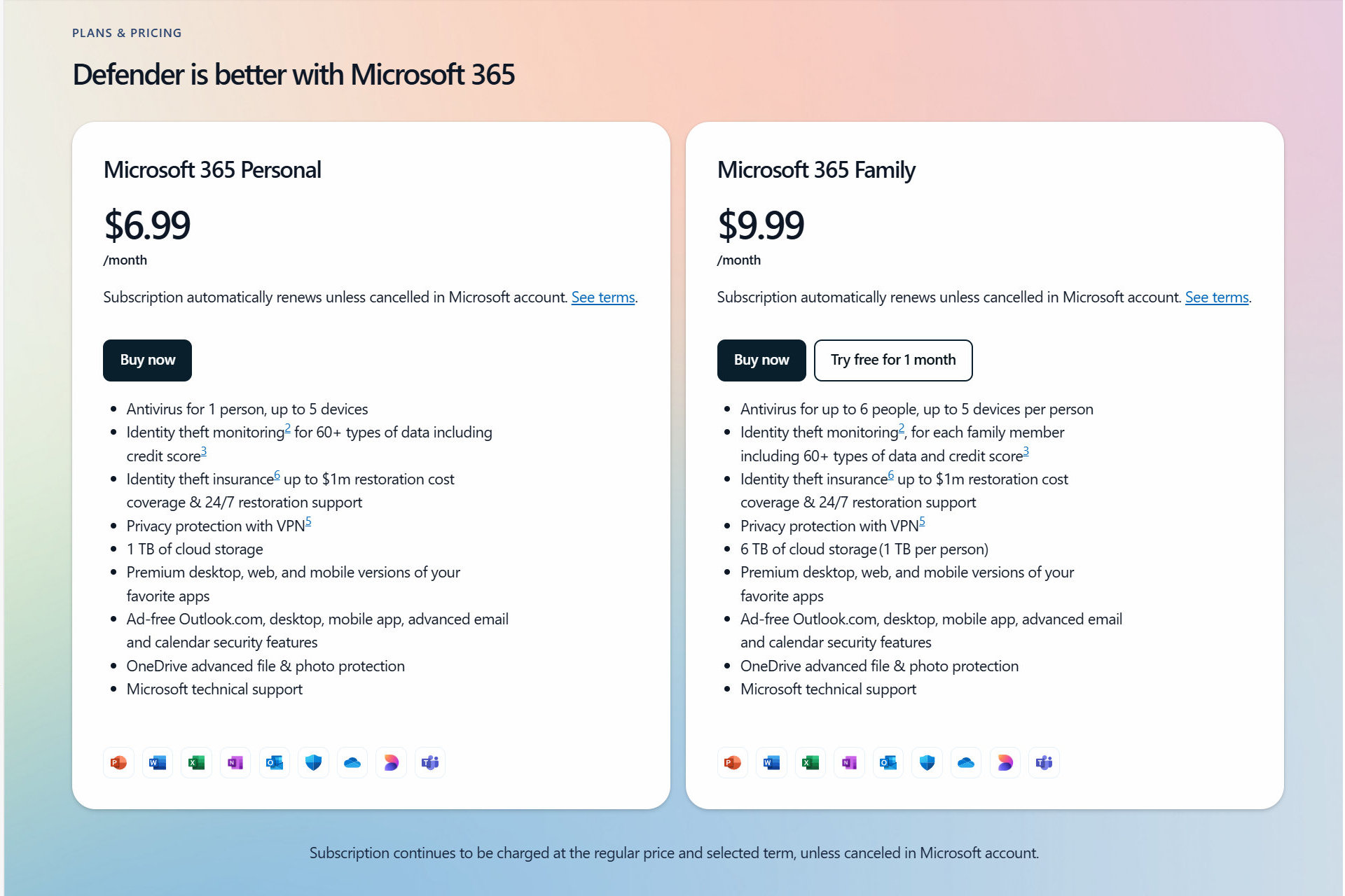 Las suscripciones a Microsoft 365 Personal y Familiar incluyen Defender.