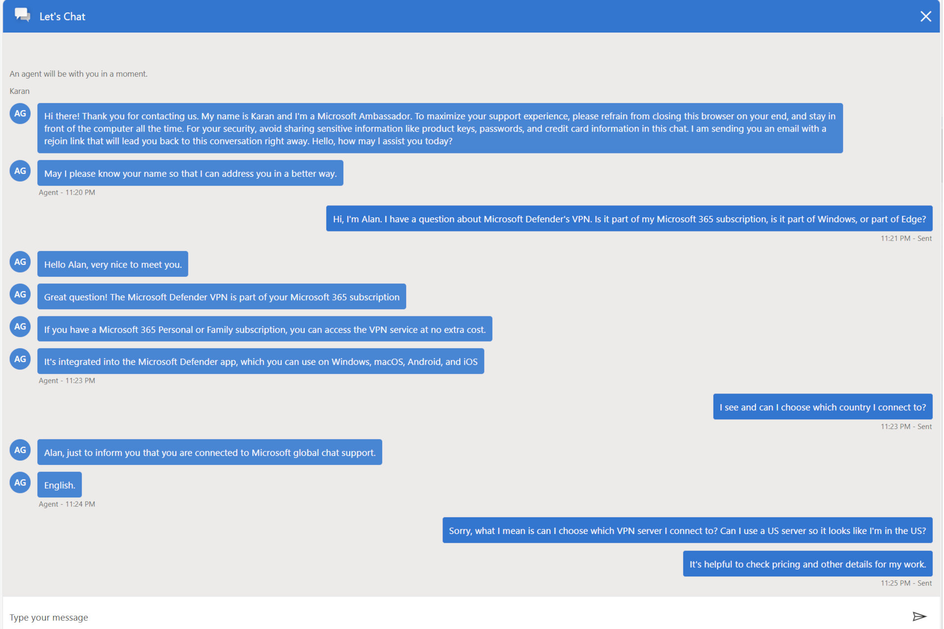 Der Live-Chat-Support von Microsoft 365 war sehr schnell, aber nicht immer genau.