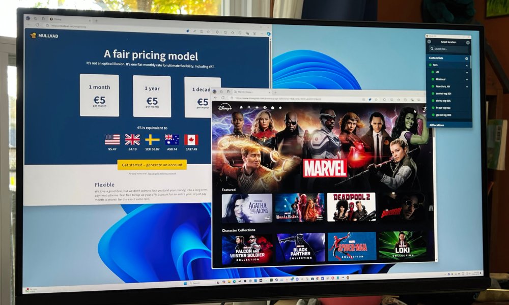 Mullvad VPN is open on a PC monitor.