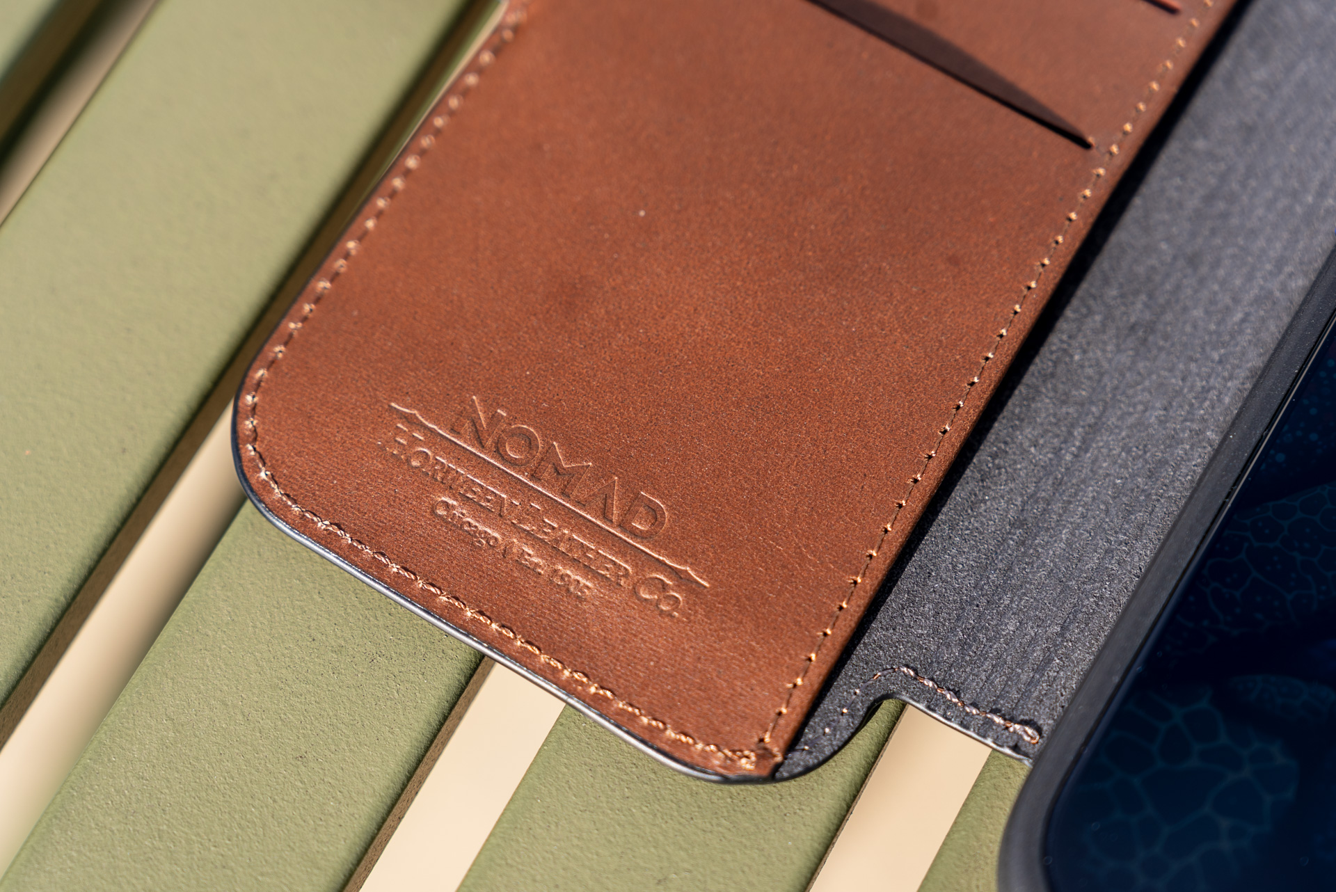 Nomad leather folio case for iPhone 16 Pro engraved with Nomad logo