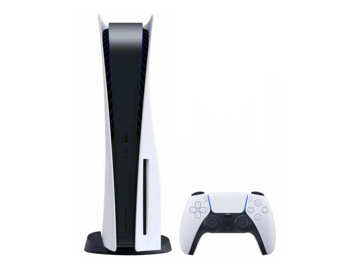 The PlayStation 5 Disc Version console and a wireless controller against a white background.