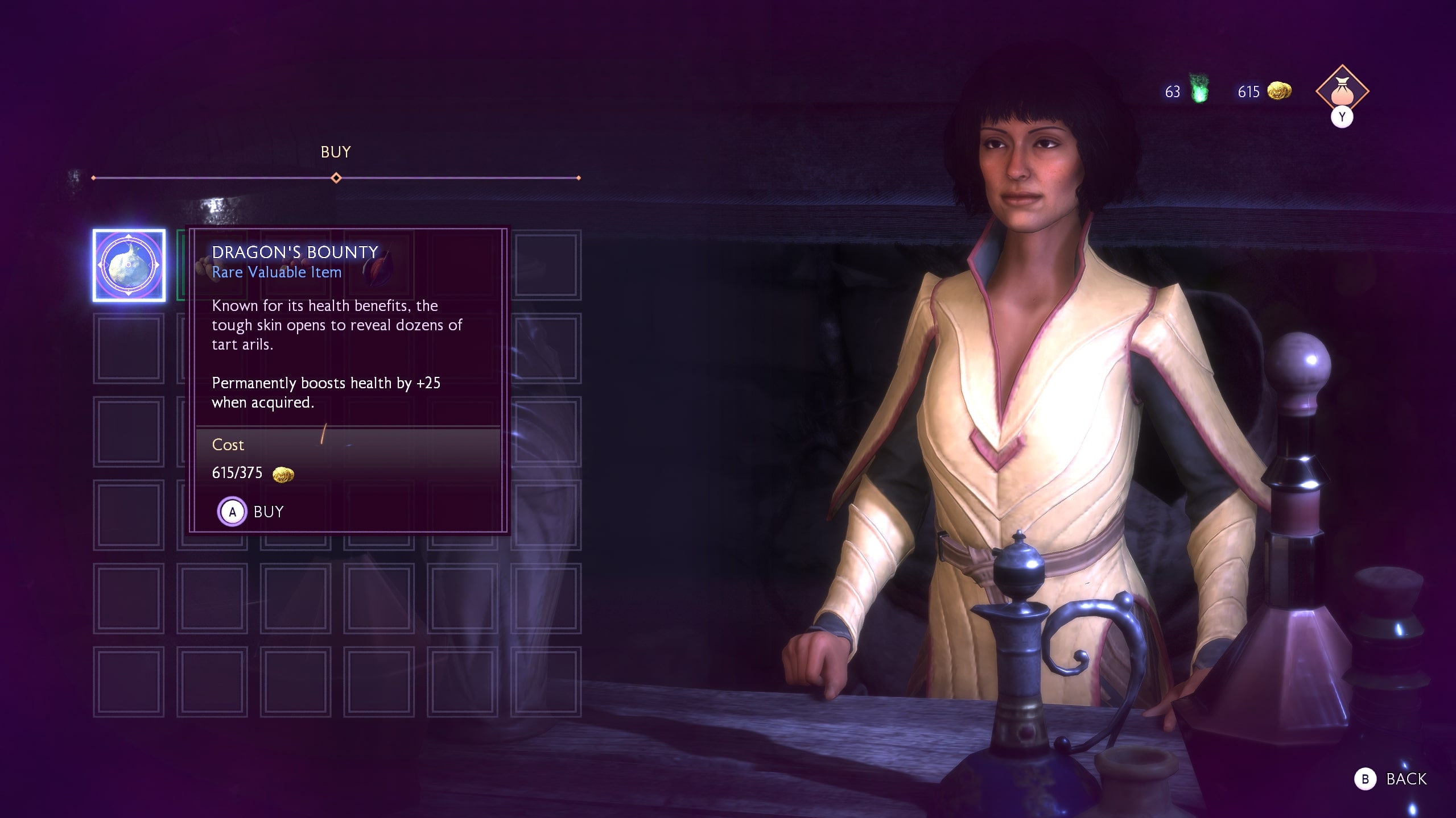 Um menu de loja em Dragon Age: The Veilguard.