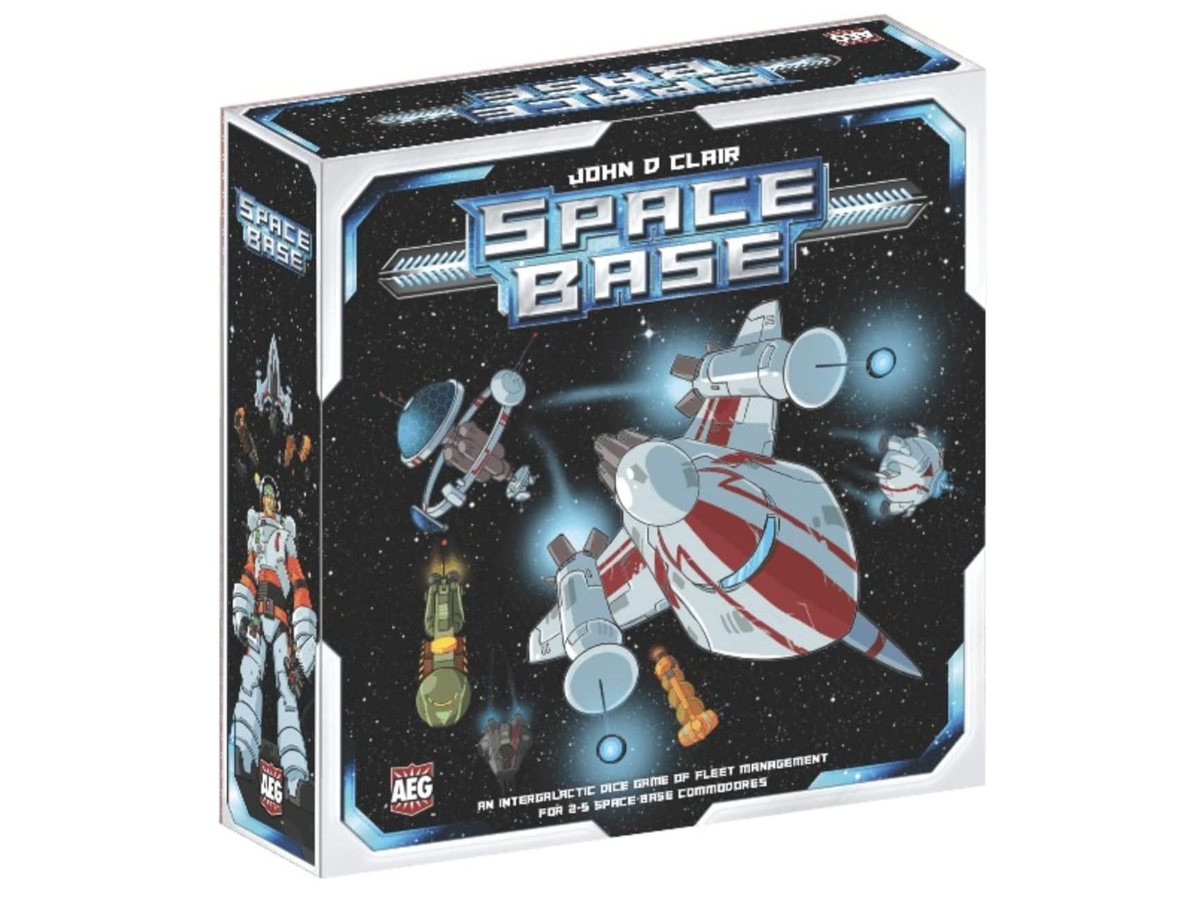 The box of John D. Clair's Space Base board game.