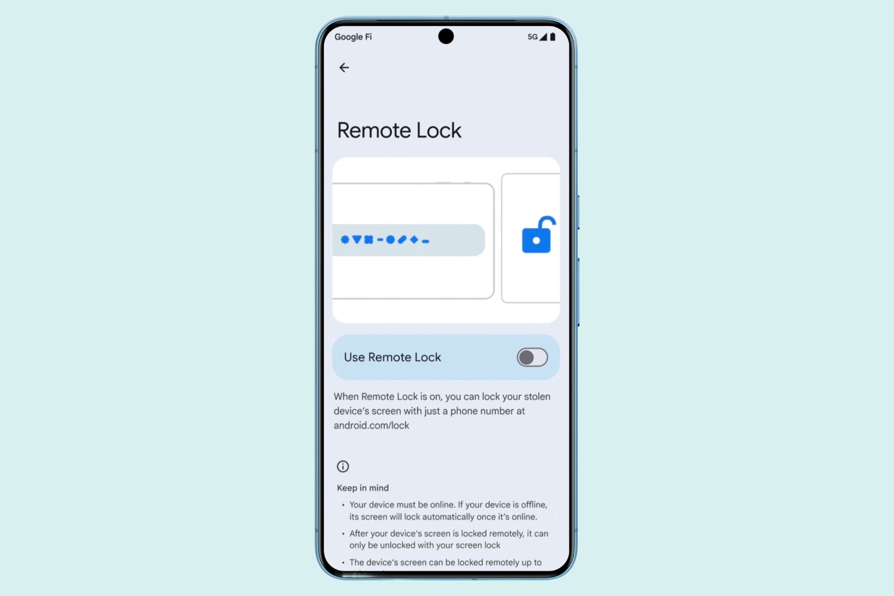 Remote Lock feature for Android smartphones.