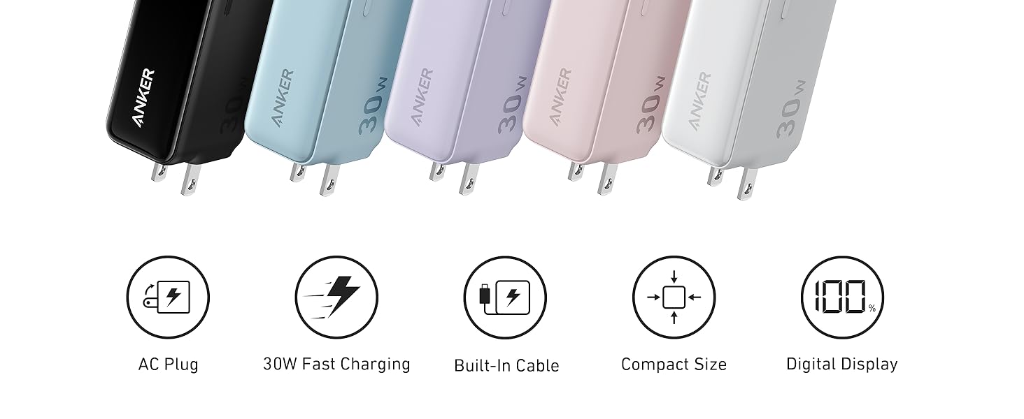 Anker Nano 5000mAh 3-in-1-Powerbank-Familie in allen Farben.