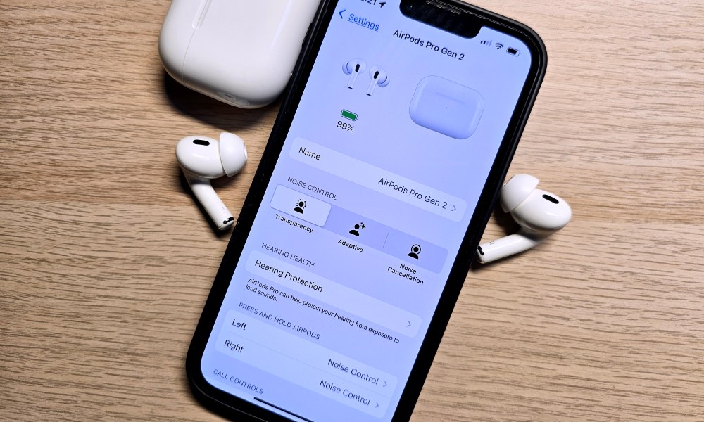 An Apple iPhone 14 showing the limited hearing protection options available in Canada under iOS 18.1.