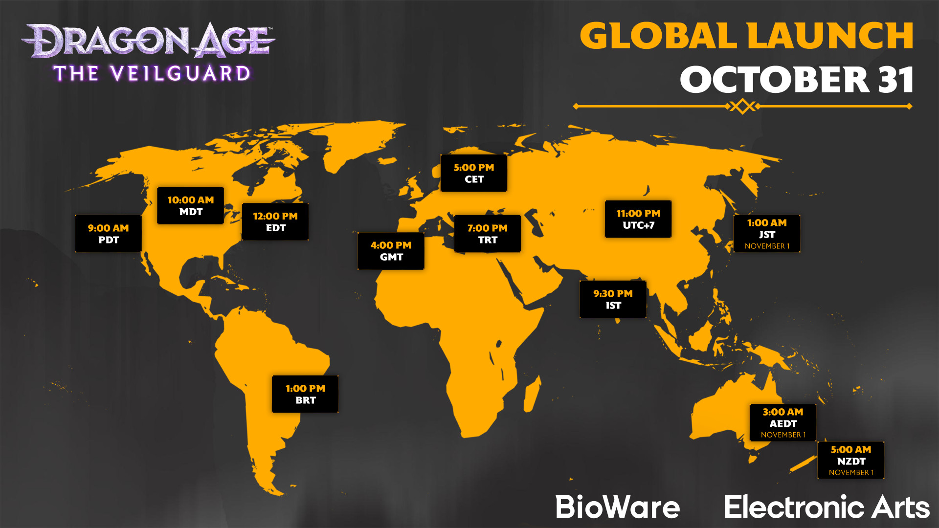 The release time map for Dragon Age: The Veilguard.