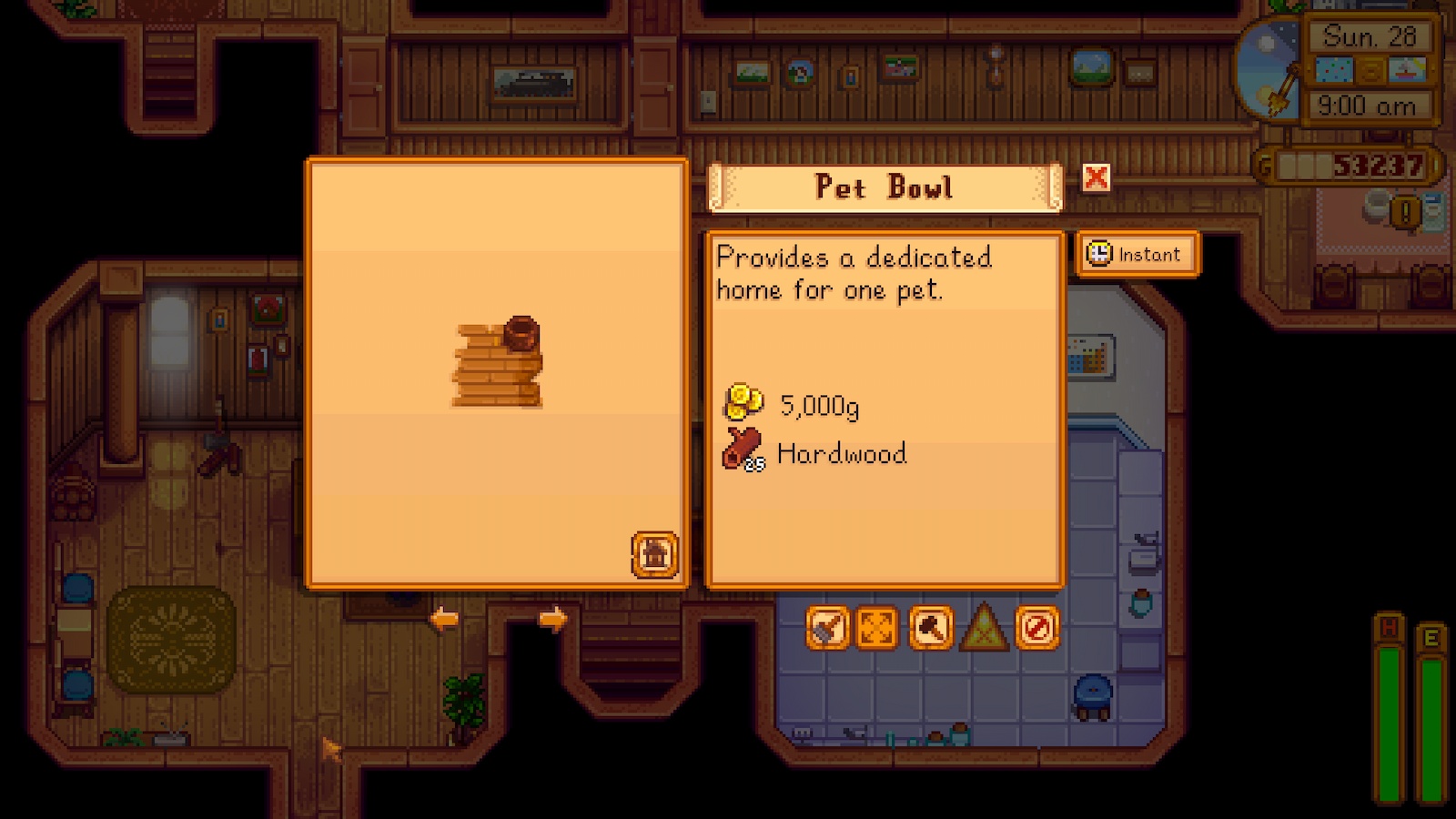 Achat de Pet Bowl à Stardew Valley.