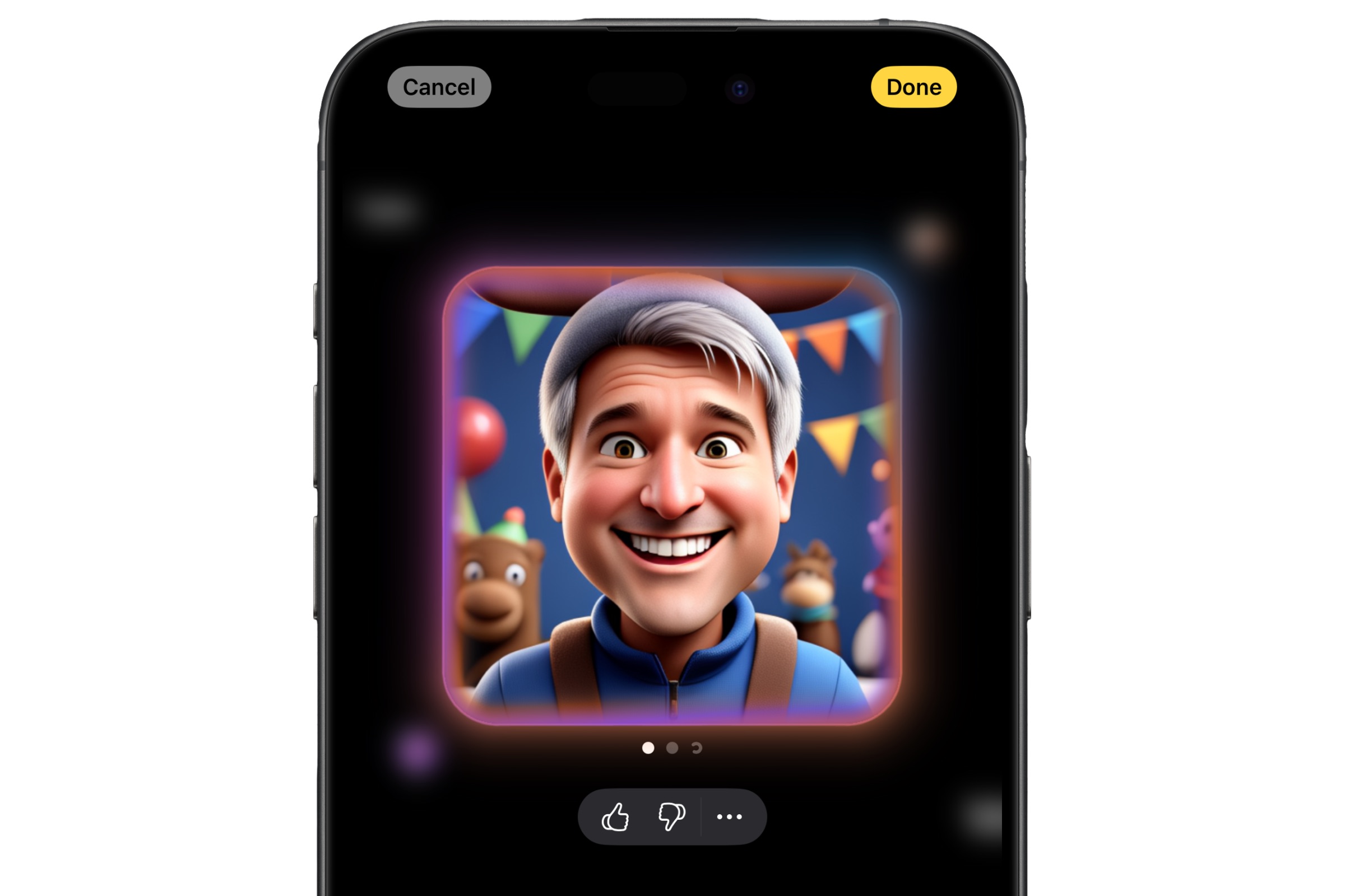 Uma imagem gerada por IA de um homem em uma festa no aplicativo Image Playground da Apple.