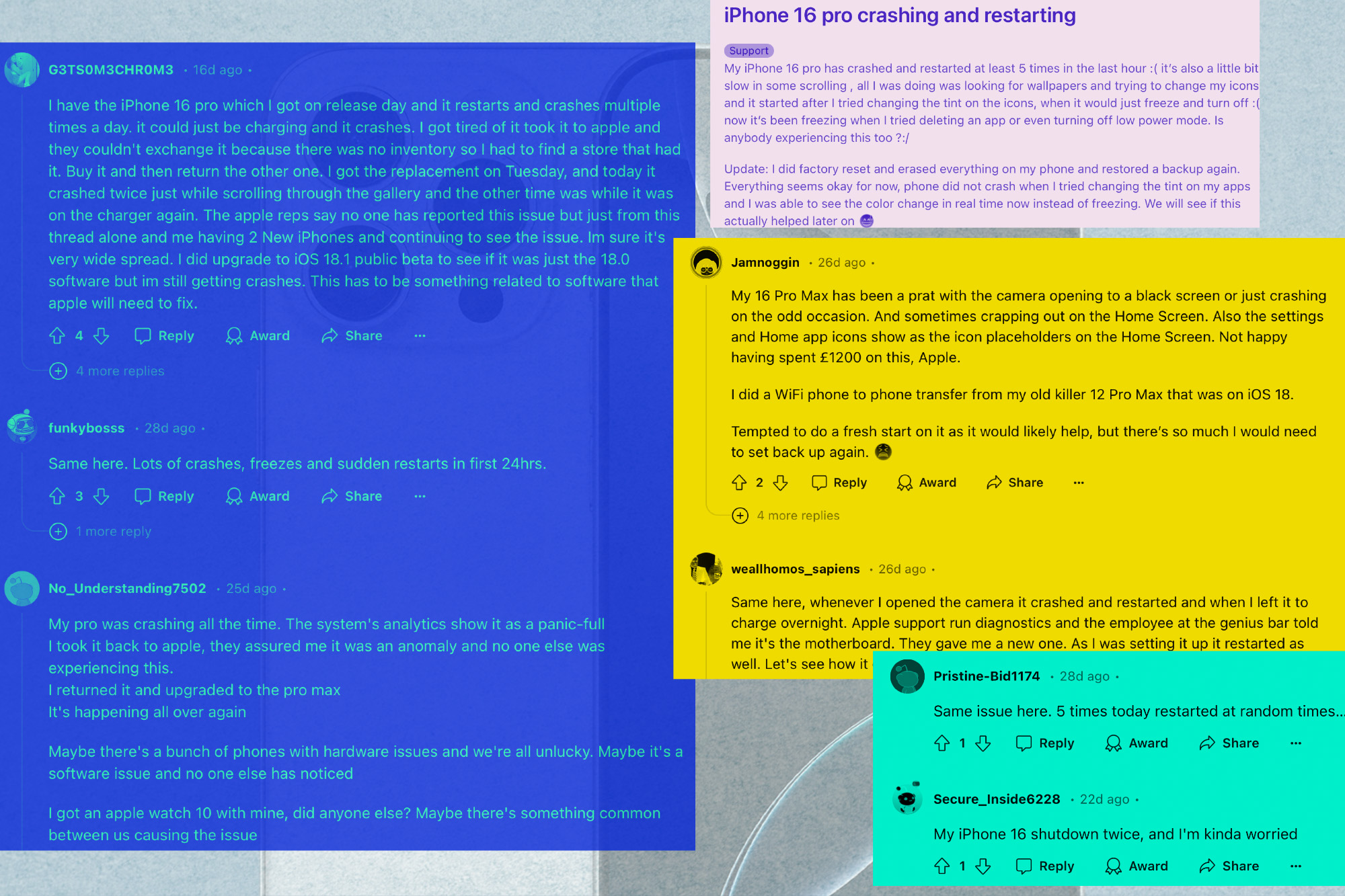 Pengguna iPhone 16 Pro mendiskusikan masalah gagap dan macet di ponsel mereka.