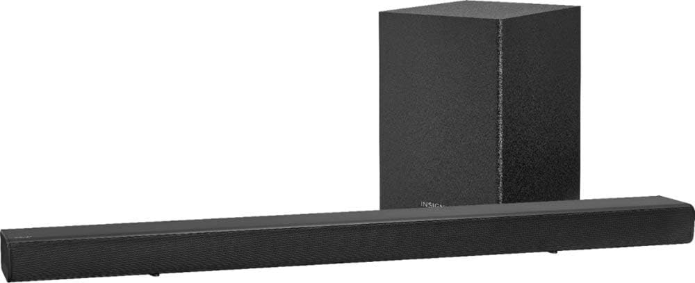 The Insignia NS-SBAR21F20-2.1-Channel 80W Soundbar System with Wireless Subwoofer.