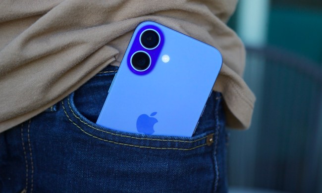 The iPhone 16 sticking out of someone's pocket.