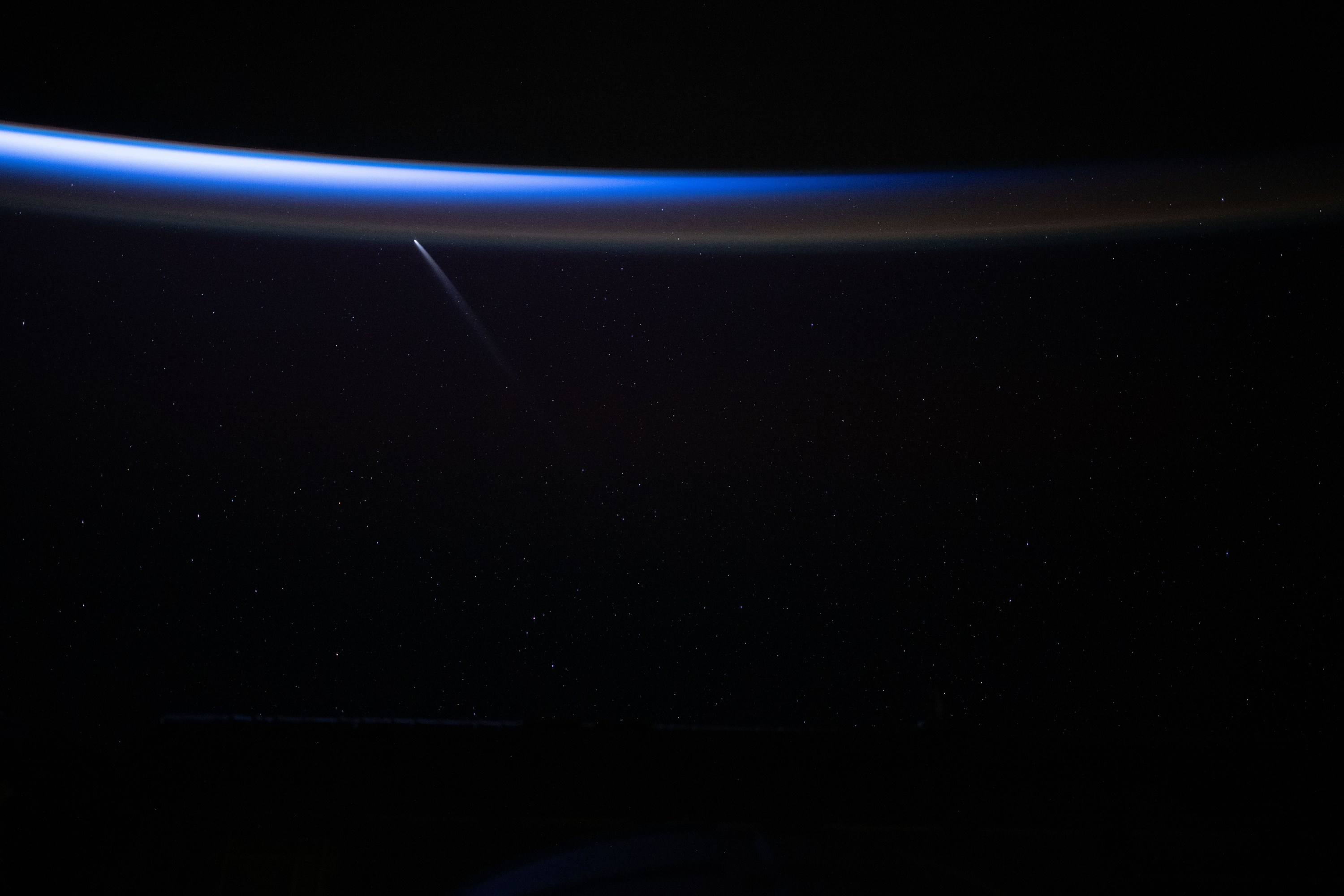 NASA astronaut Matthew Dominick captured this timelapse photo of Comet C/2023 A3 (Tsuchinshan-ATLAS) from the International Space Station as it orbited 272 miles above the South Pacific Ocean southeast of New Zealand just before sunrise on Sept. 28, 2024. At the time, the comet was about 44 million miles away from Earth.