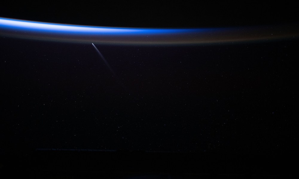 NASA astronaut Matthew Dominick captured this timelapse photo of Comet C/2023 A3 (Tsuchinshan-ATLAS) from the International Space Station as it orbited 272 miles above the South Pacific Ocean southeast of New Zealand just before sunrise on Sept. 28, 2024. At the time, the comet was about 44 million miles away from Earth.