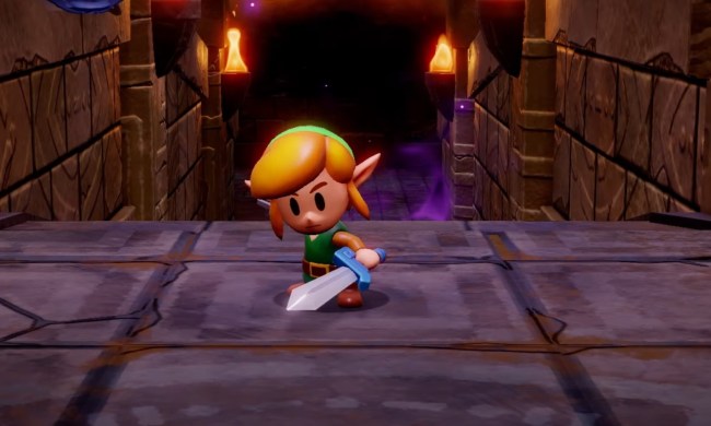 Link holding a sword in a dungeon in Echoes of Wisdom.