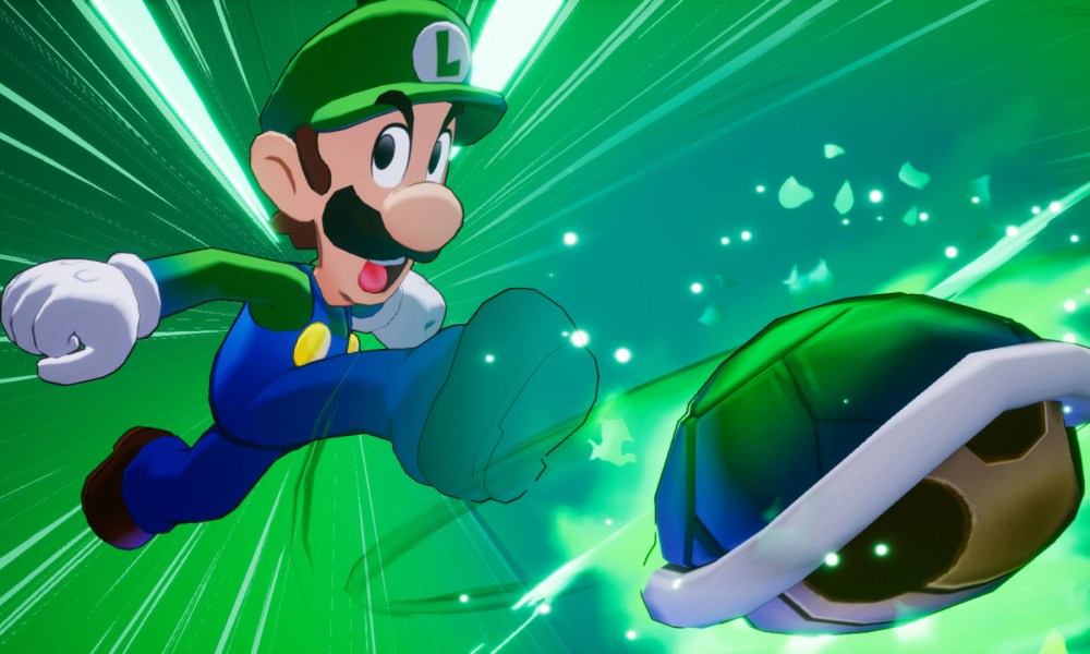 Luigi kicks a shell in Mario & Luigi: Brothership.