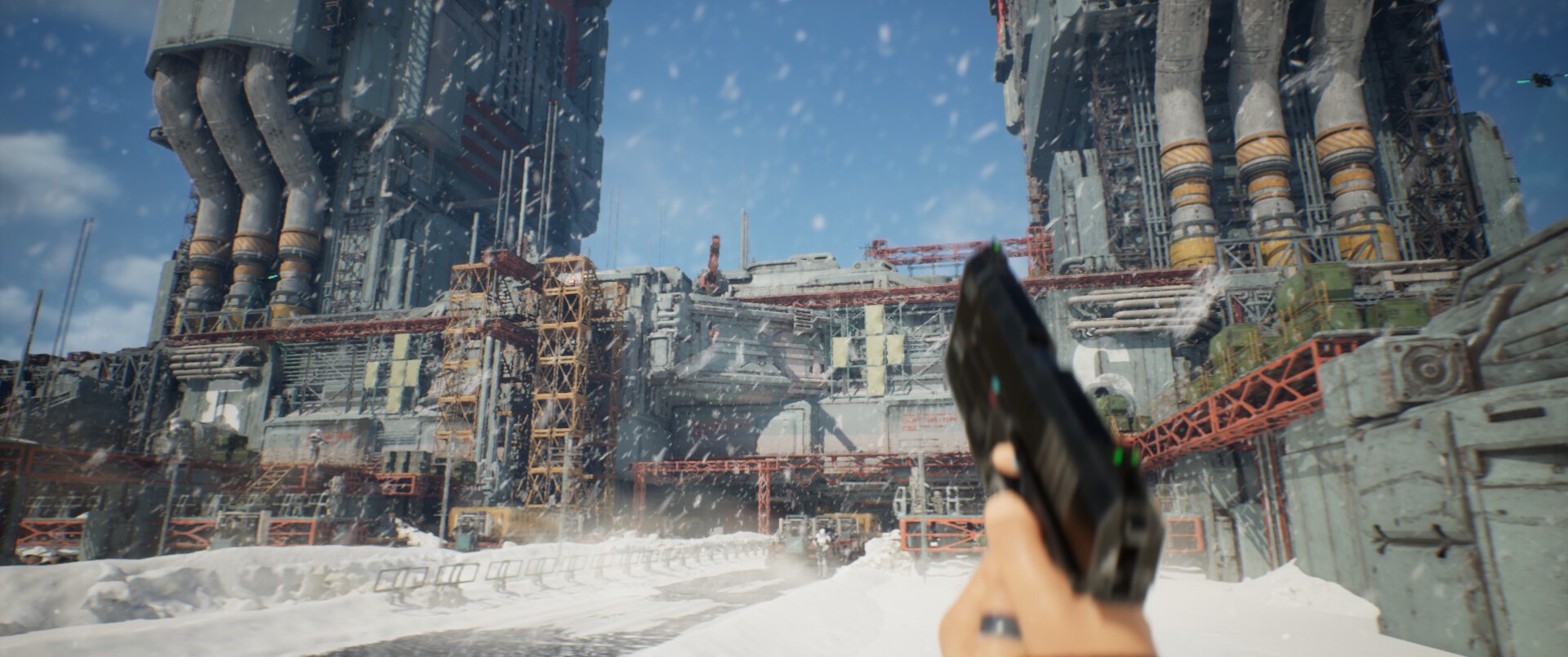 A man holds a handgun in Neo Berlin 2087.