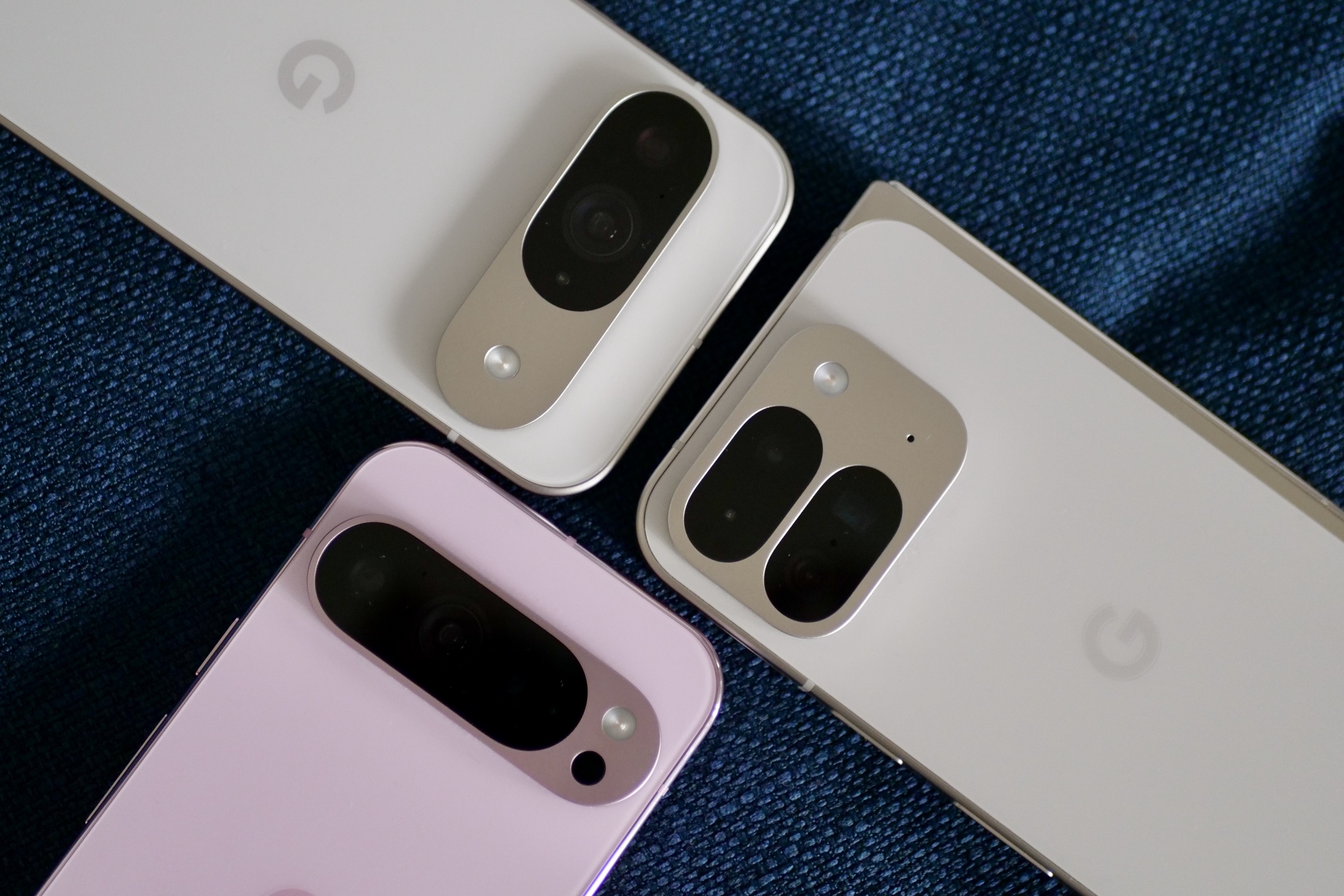 The Google Pixel 9 Pro Fold, Pixel 9 Pro, and Pixel 9's cameras.